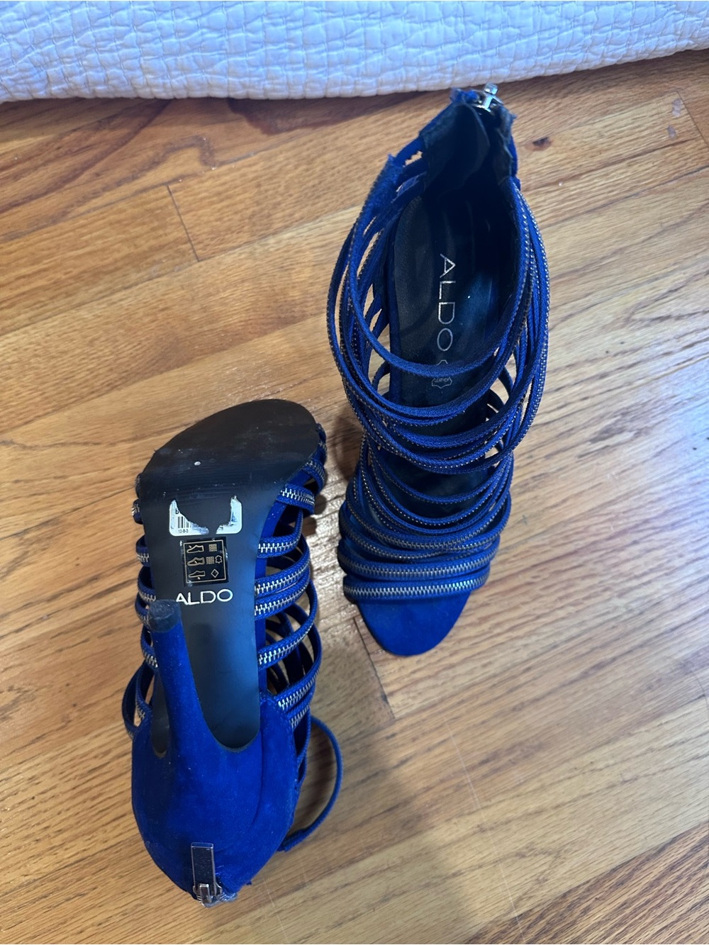 Aldo Navy Strappy Zip-Accent Stiletto Heels - Picture 3 of 3